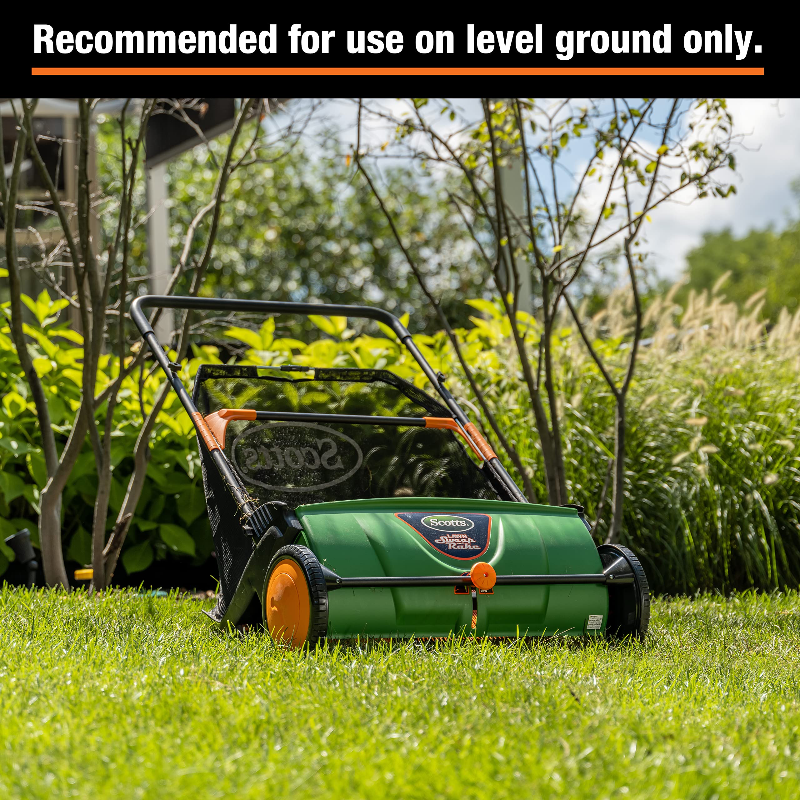 Scotts in use on lawn demonstrating fast leaf and clipping removal
