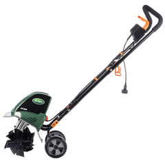Scotts side view with rear wheels for easy transport and depth control