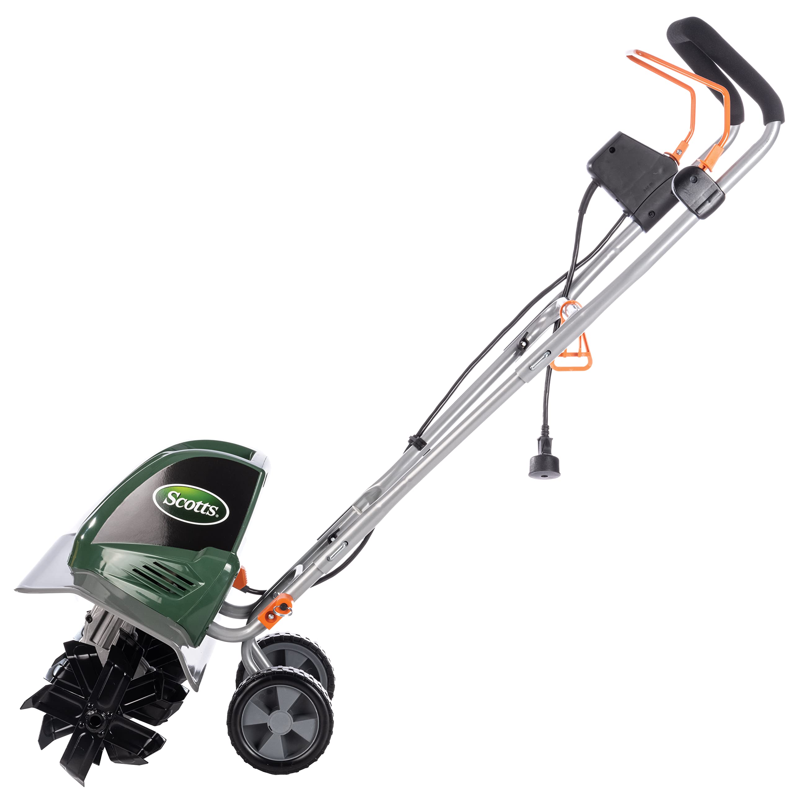 Scotts rear flip-down wheel in transport position for easy movement