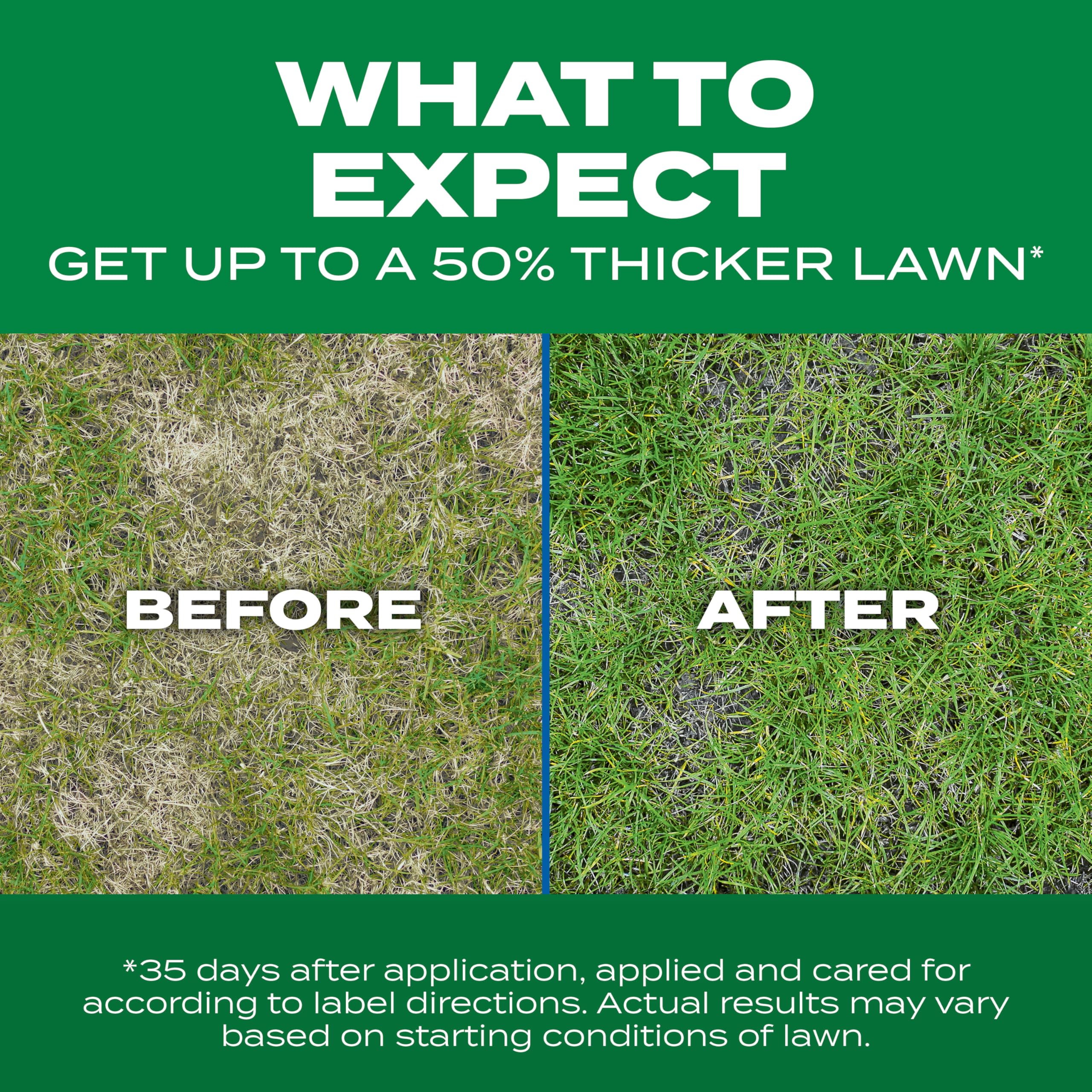 Side-by-side before and after lawn improved with Scotts Thick'R Lawn