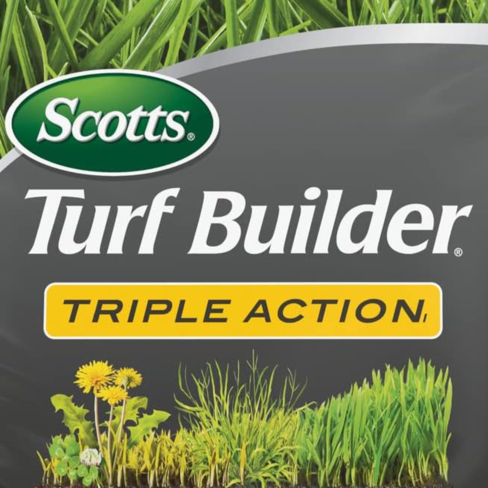 Close-up of Scotts Triple Action granules showing texture and adherence