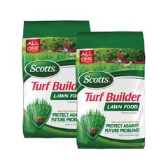 Scotts Turf Builder front packaging showing product and coverage benefit