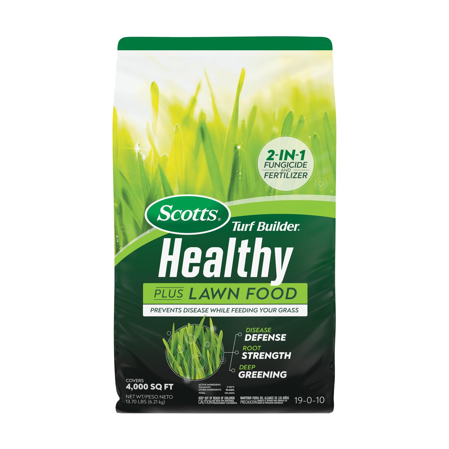 Scotts front packaging showing product and coverage benefits