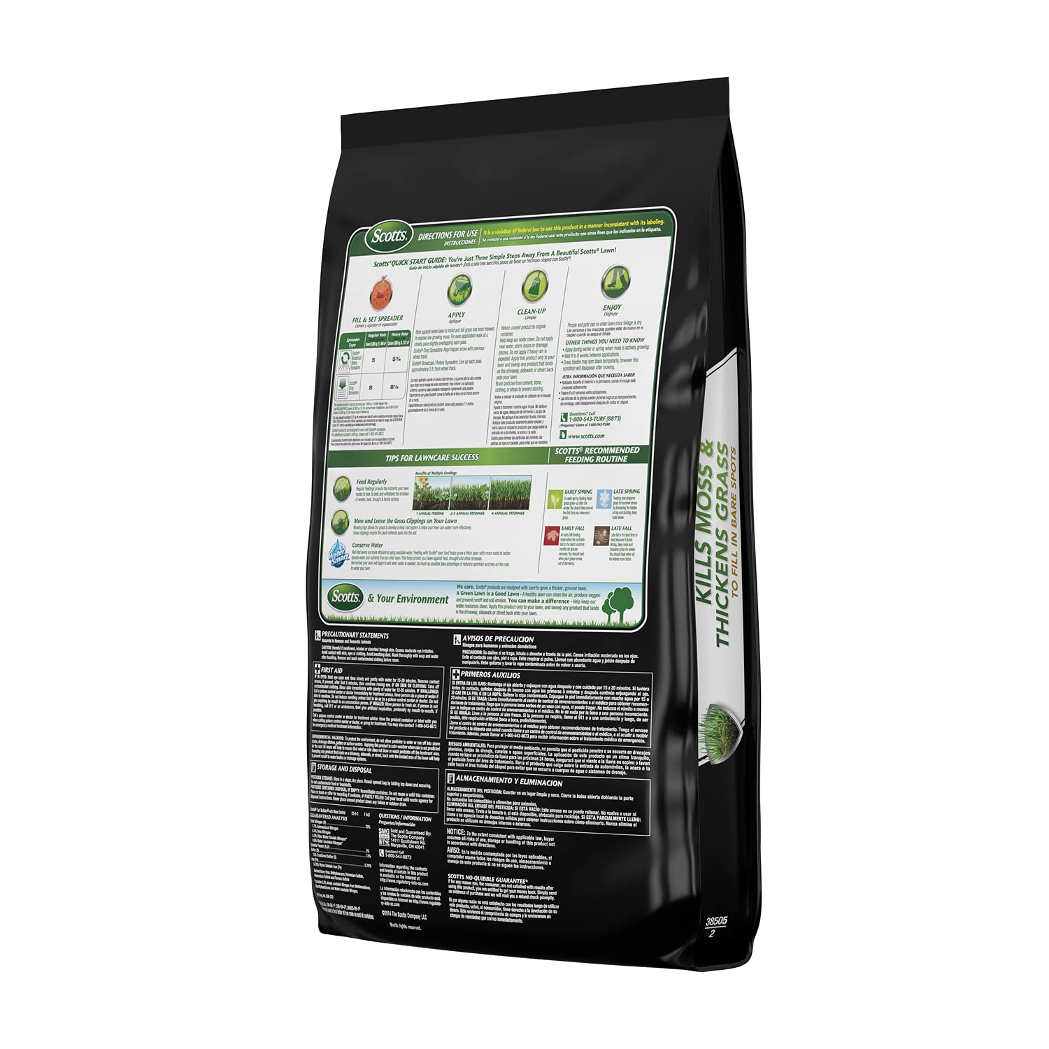 Gardener using Scotts product in yard to treat moss and feed grass