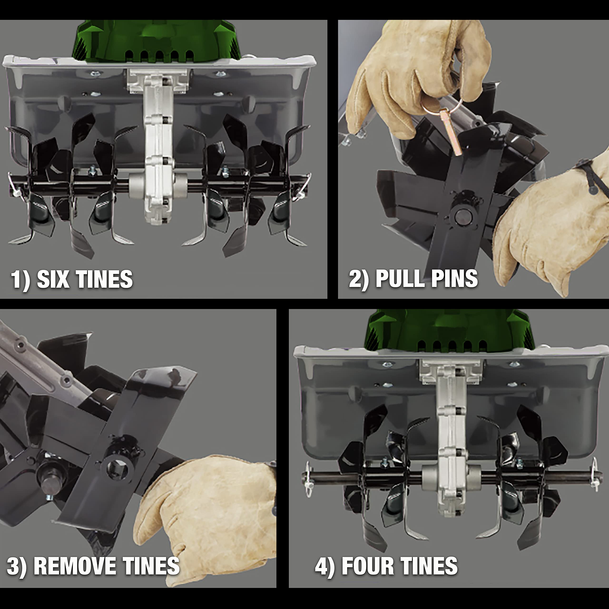 Scotts rear wheels folded for transport enabling easy movement of the tiller