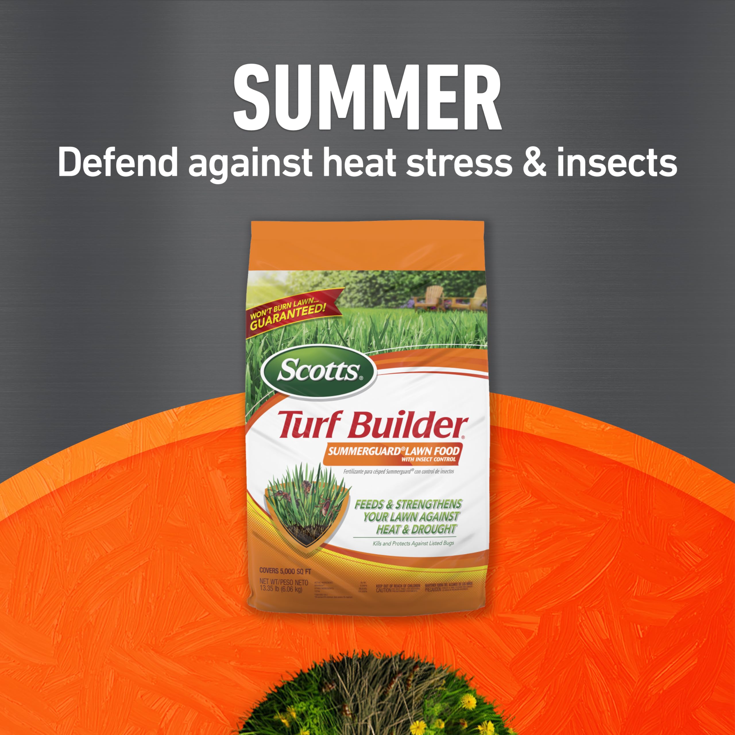 Scotts WinterGuard Fall Weed & Feed bag showing root-nourishing benefit before winter