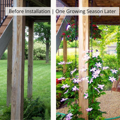 Scroll Trellis installed on porch column demonstrating space-saving support