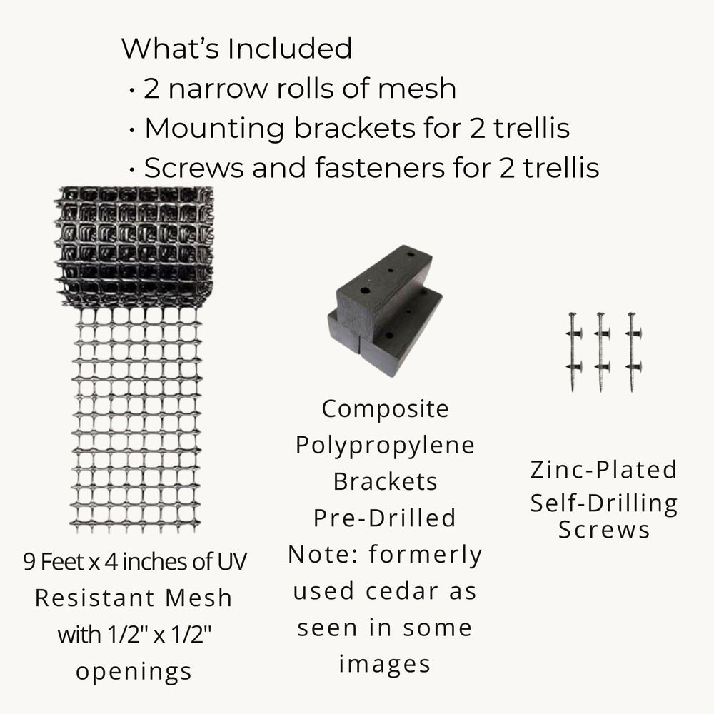 Scroll Trellis retail packaging with two panels showing ready-to-install kit