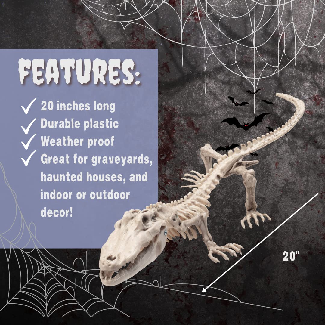 SCS Direct crocodile skeleton on porch enhancing spooky curb appeal and easy setup