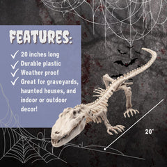 SCS Direct crocodile skeleton on porch enhancing spooky curb appeal and easy setup