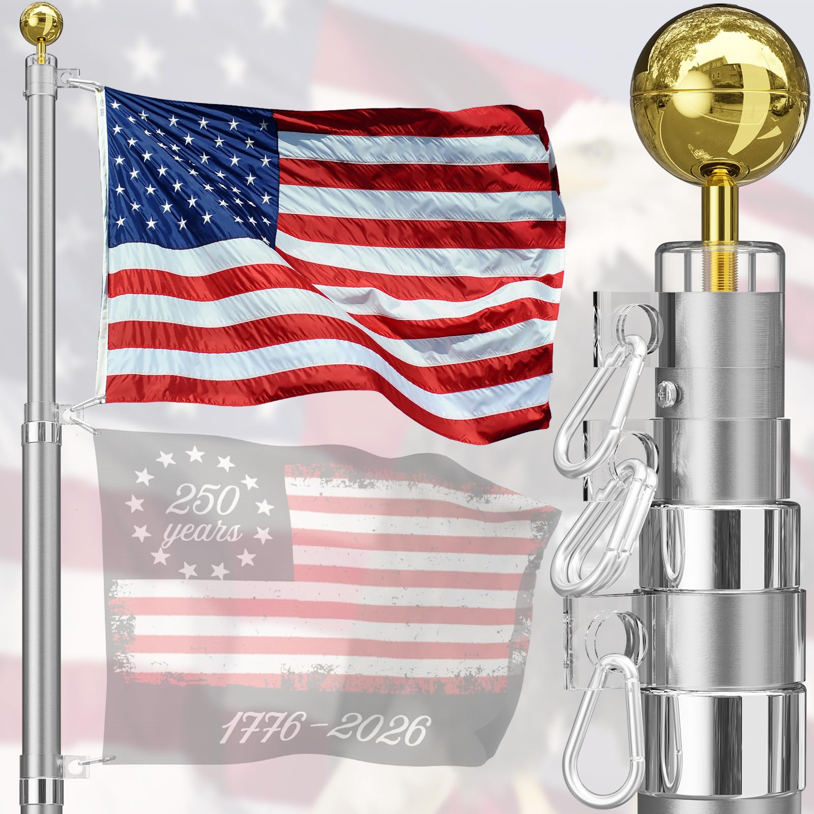 SCWN flag pole front view with 3x5 flag showing reliable display