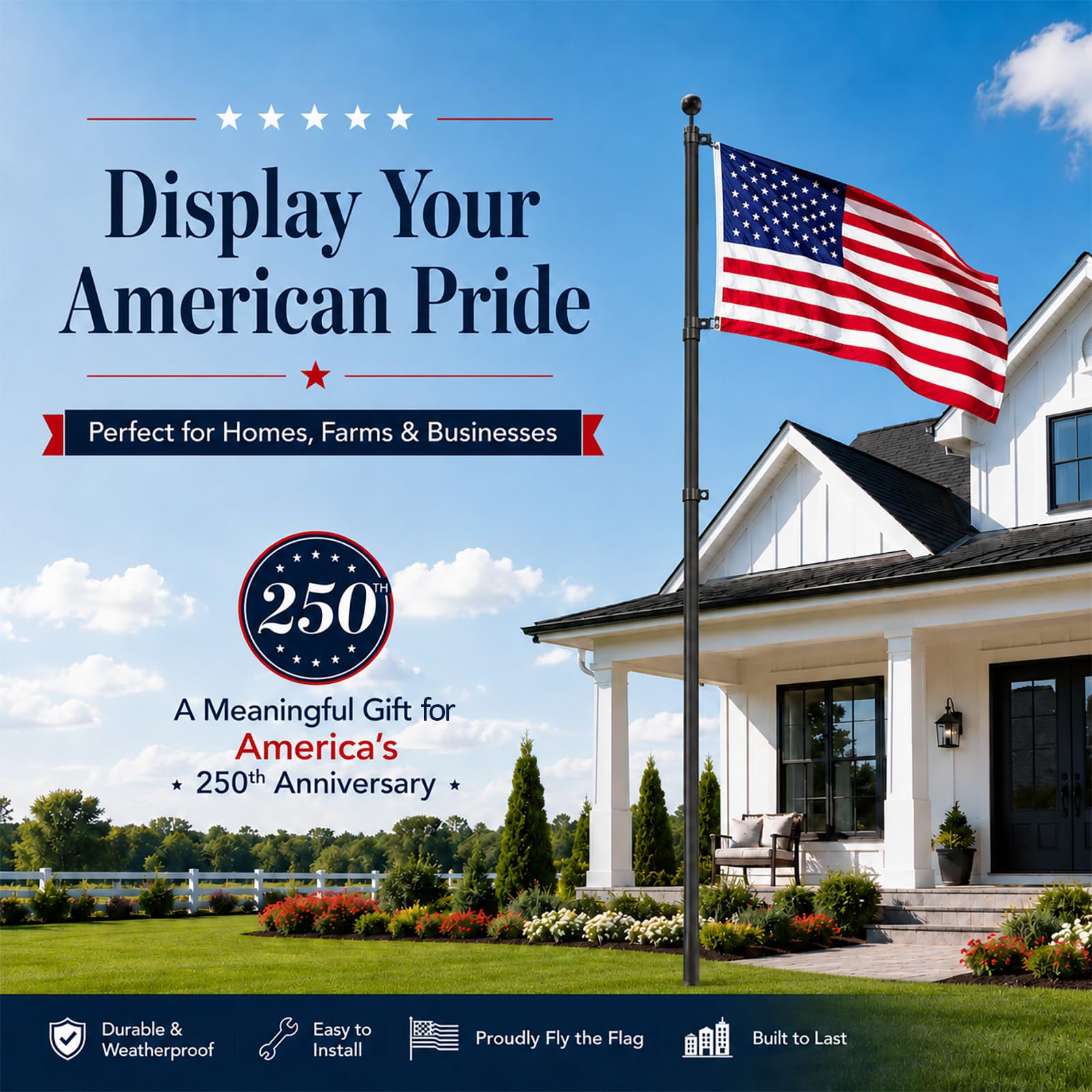 SCWN pole with American flag attached showing ready-to-fly presentation
