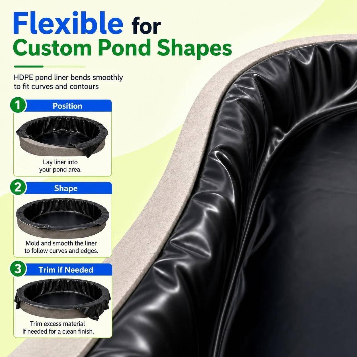 SDLDEER liner covered with rounded pebbles protecting liner and improving look