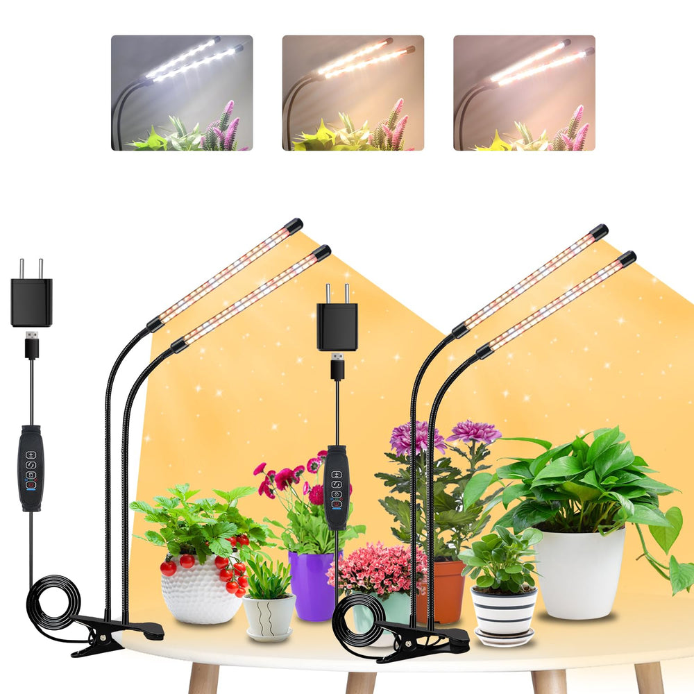 SDOVUERC dual-head grow light front view showing wide plant coverage and bright output