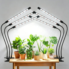 SDOVUERC front view of two grow lights showing tri-head design and controls, clear benefits