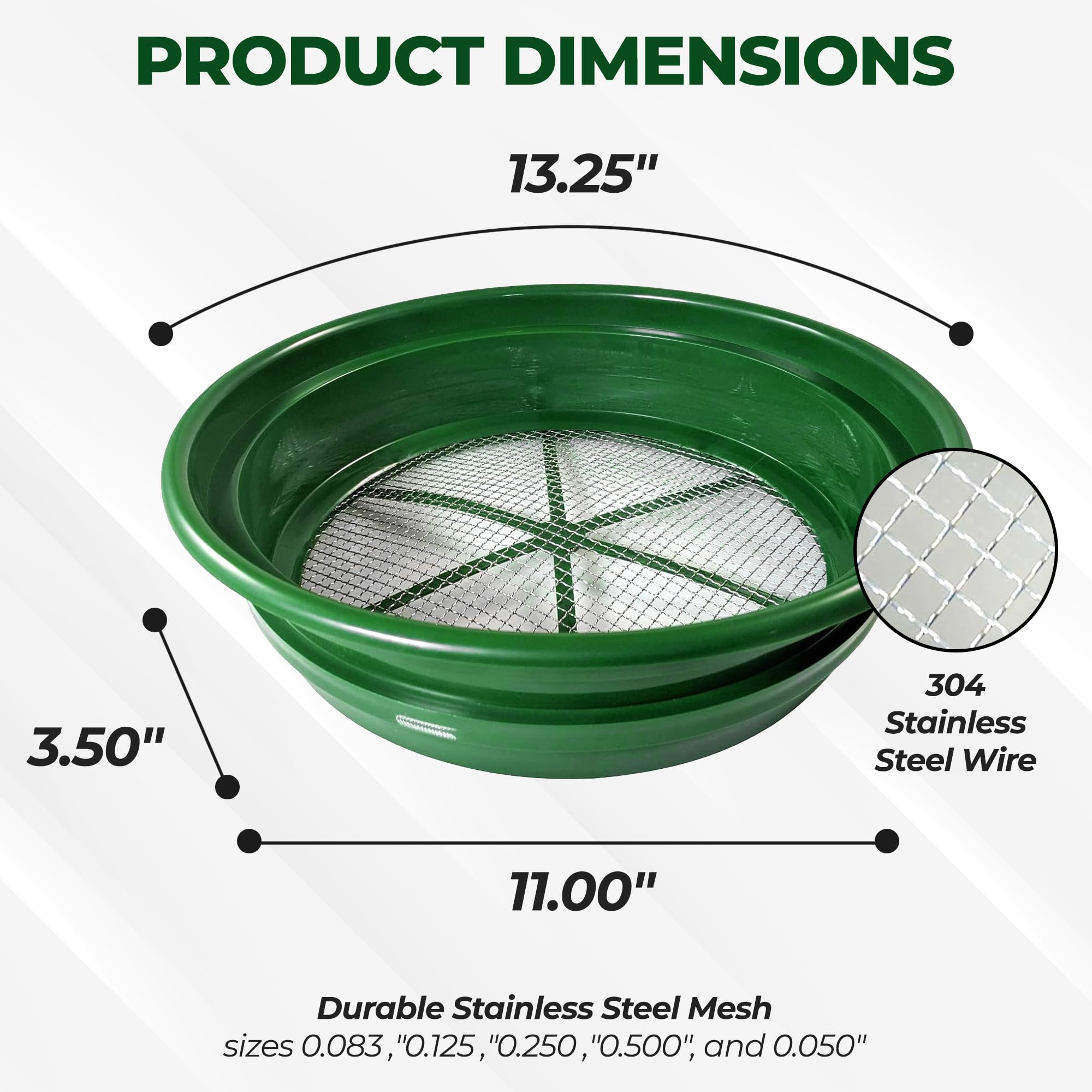 SE labeled mesh size comparison from 0.500" to 0.050" showing selection control and consistency