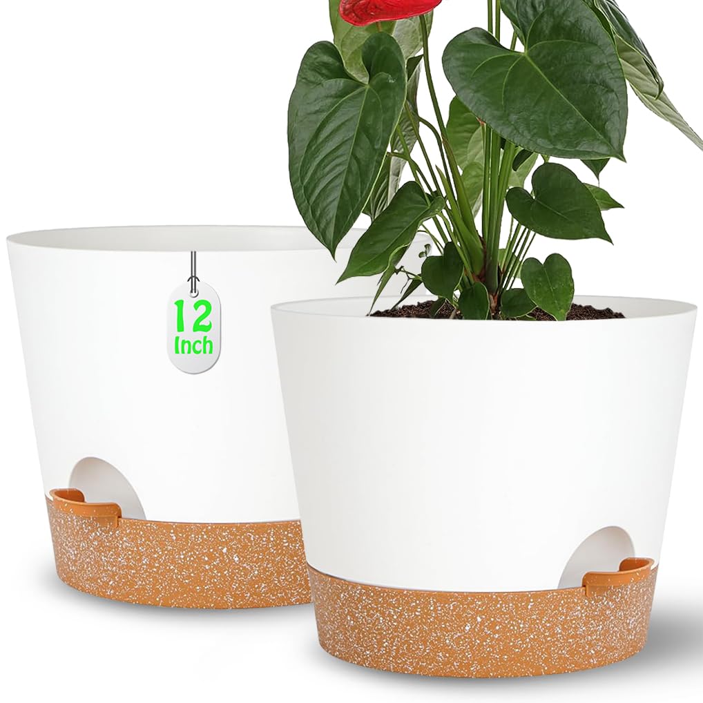SE SUN-E front view of two white 12-inch planters showing modern finish and benefit of style