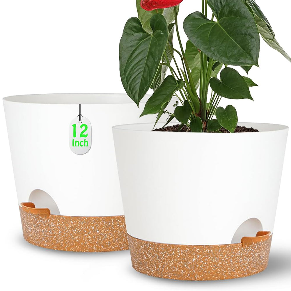 SE SUN-E front view of two white 12-inch planters showing modern finish and benefit of style