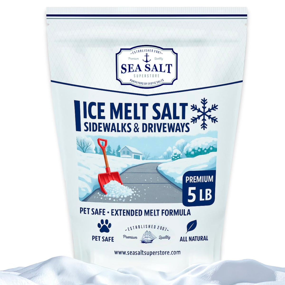 Sea Salt Superstore front packaging showing 5 lb pouch and clear labeling for quick identification and convenience