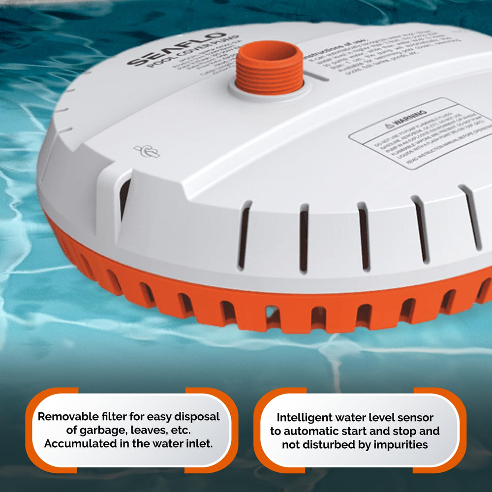 SEAFLO pump packaging and warranty card showing 4-year protection benefit