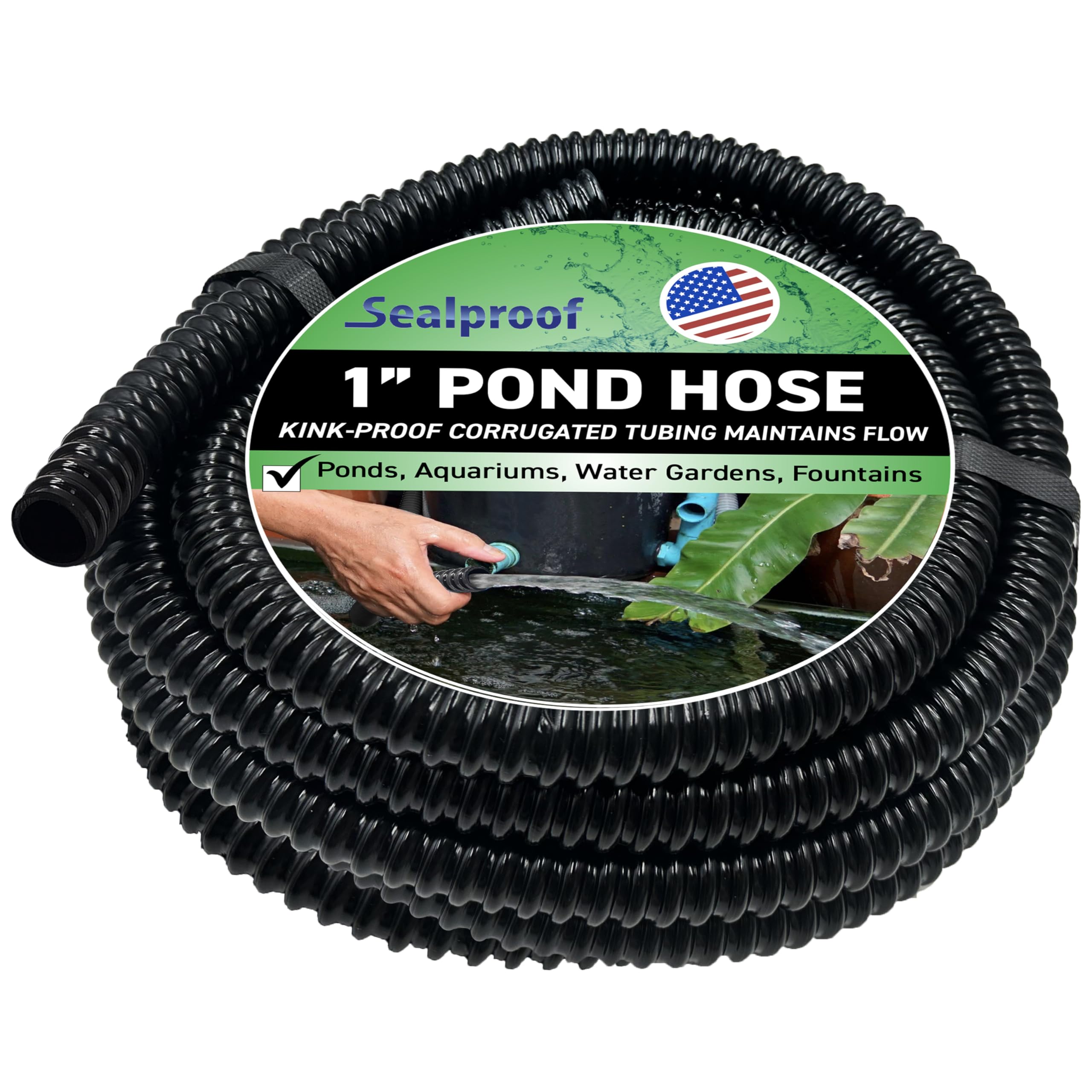 Sealproof front view of 1-inch 20 ft tubing showing size and packaging benefits