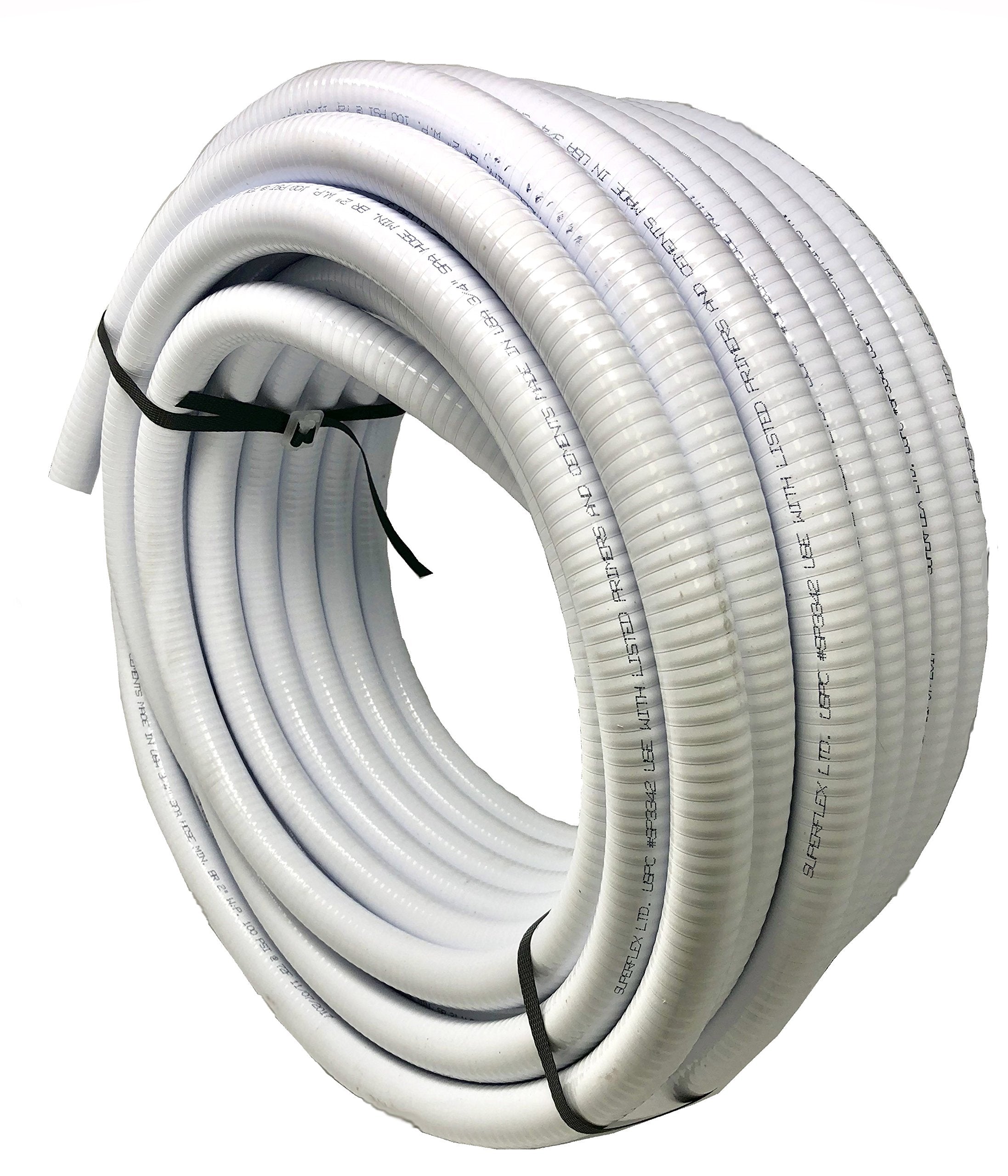Sealproof front view of 25 ft PVC hose showing label and length, highlights quality