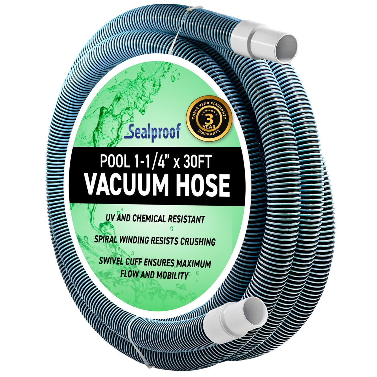 Sealproof front packaging showing hose and benefits for reliable pool cleaning