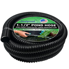 Sealproof front view of 20 ft black tubing showing compact coil and packaging benefit: clear product identification