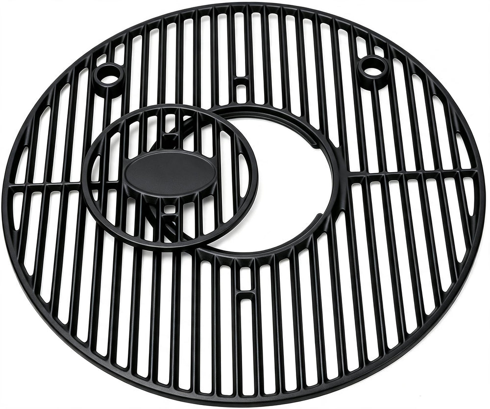 SearCook front view of round cast iron grate highlighting fit and durability