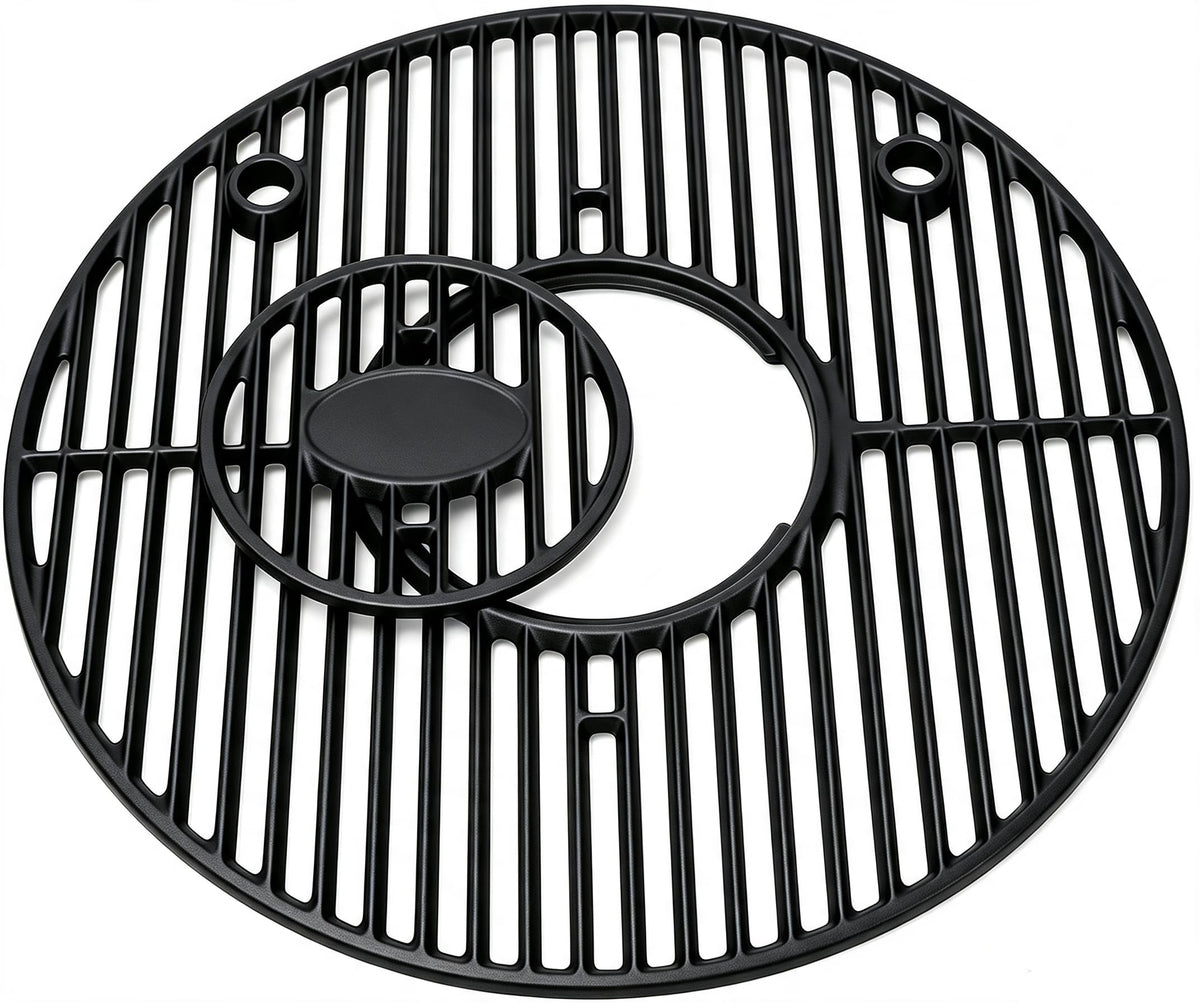 SearCook front view of round cast iron grate highlighting fit and durability