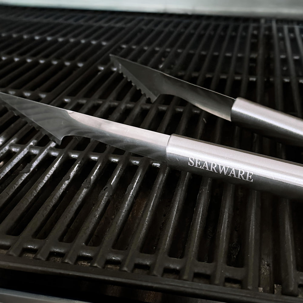 SEARWARE corn skewers arranged for even cooking and easy serving