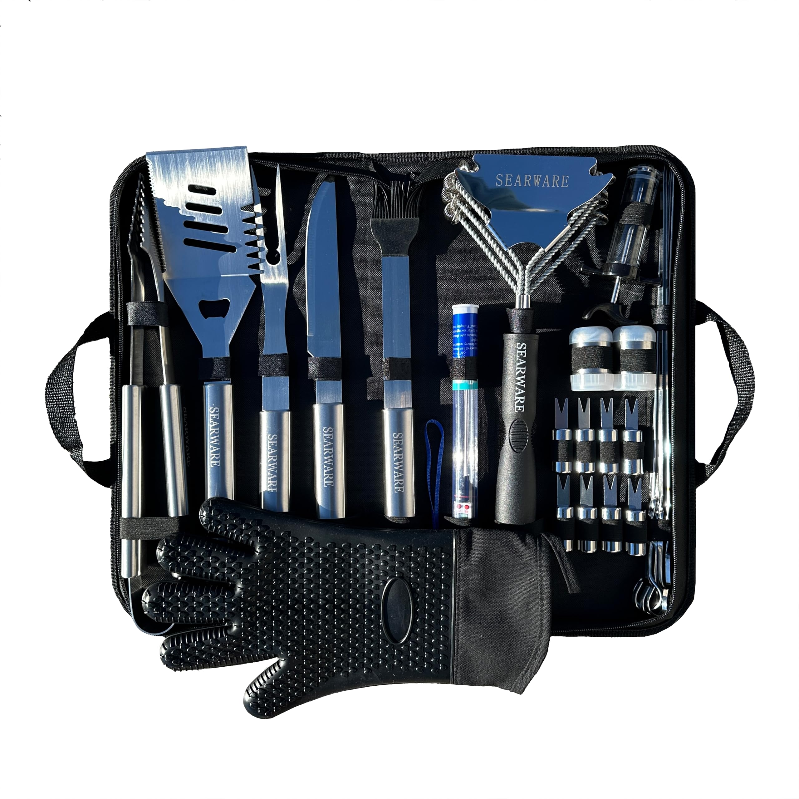 SEARWARE utensils in use on grill demonstrating reliable handling