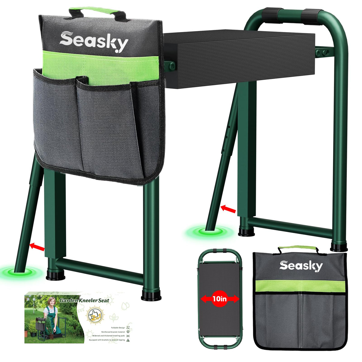seasky front view folded kneeler showing compact storage and quick setup benefit