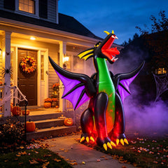 SEASONBLOW dragon lit at night in yard creating bright Halloween atmosphere