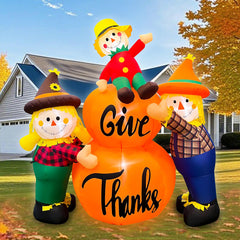 SEASONBLOW front view of three scarecrows showing festive yard appeal