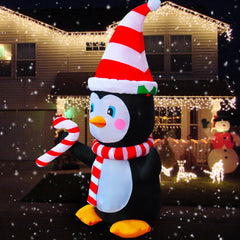 SEASONBLOW penguin on porch demonstrating seasonal curb appeal benefit