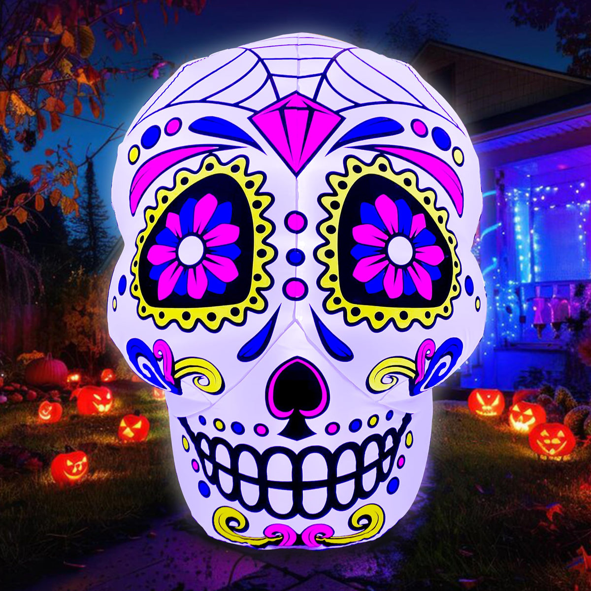 SEASONBLOW sugar skull front view showing colorful design and yard impact