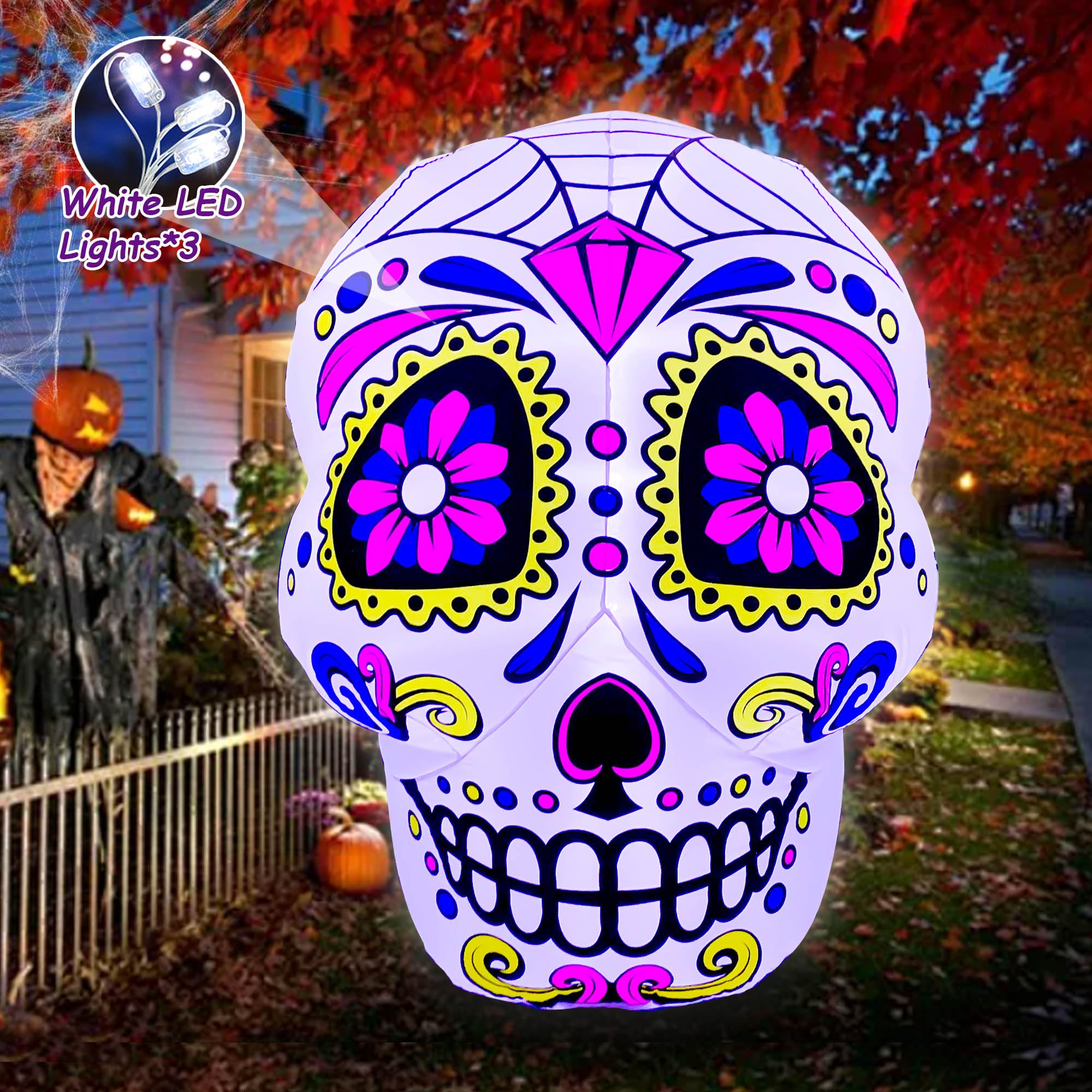 SEASONBLOW inflatable placed on porch to welcome guests and trick-or-treaters