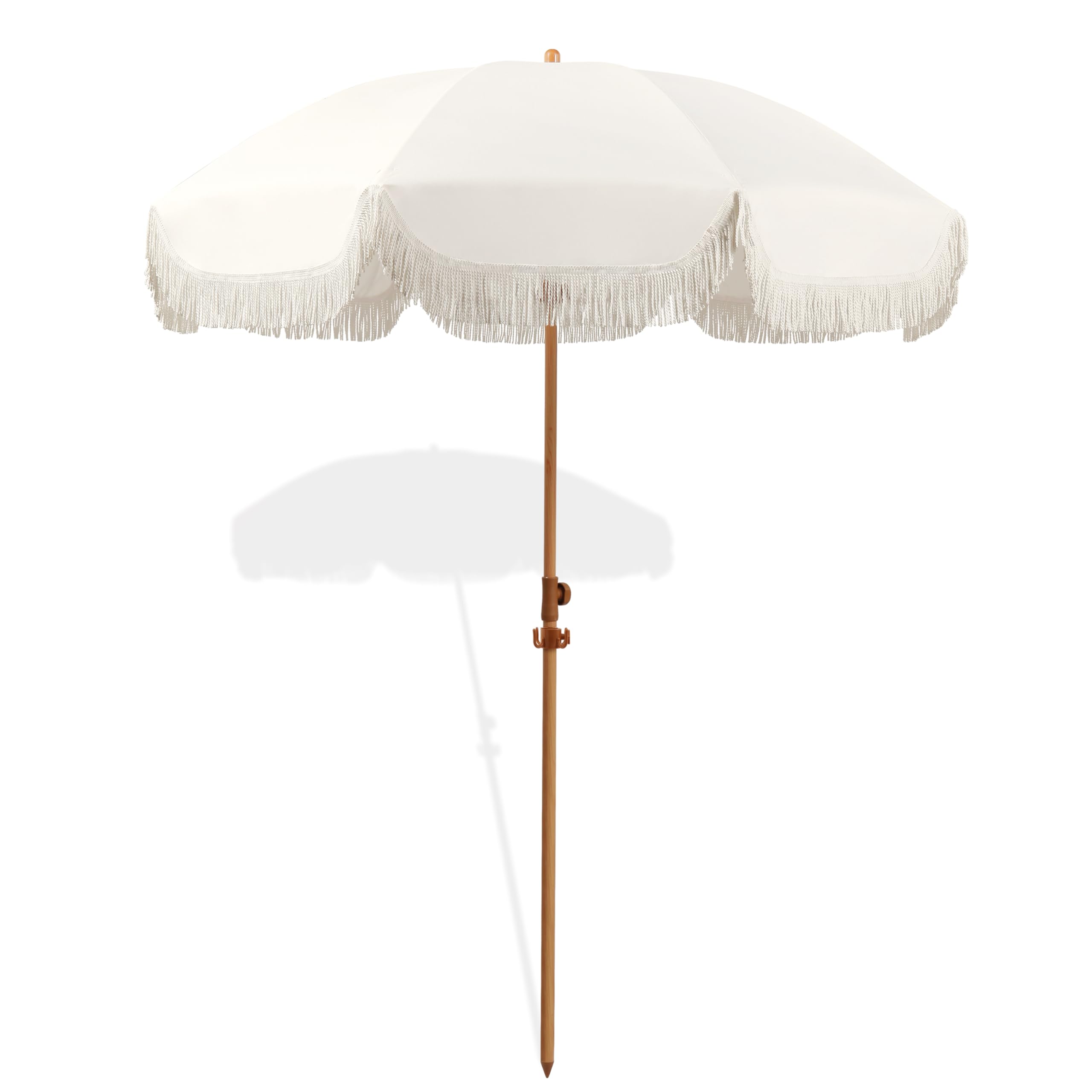 Seazul umbrella front view with fringe showing shade coverage benefit