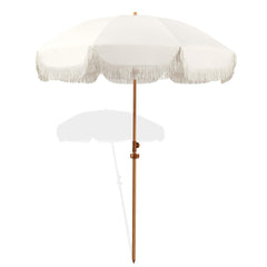 Seazul umbrella front view with fringe showing shade coverage benefit