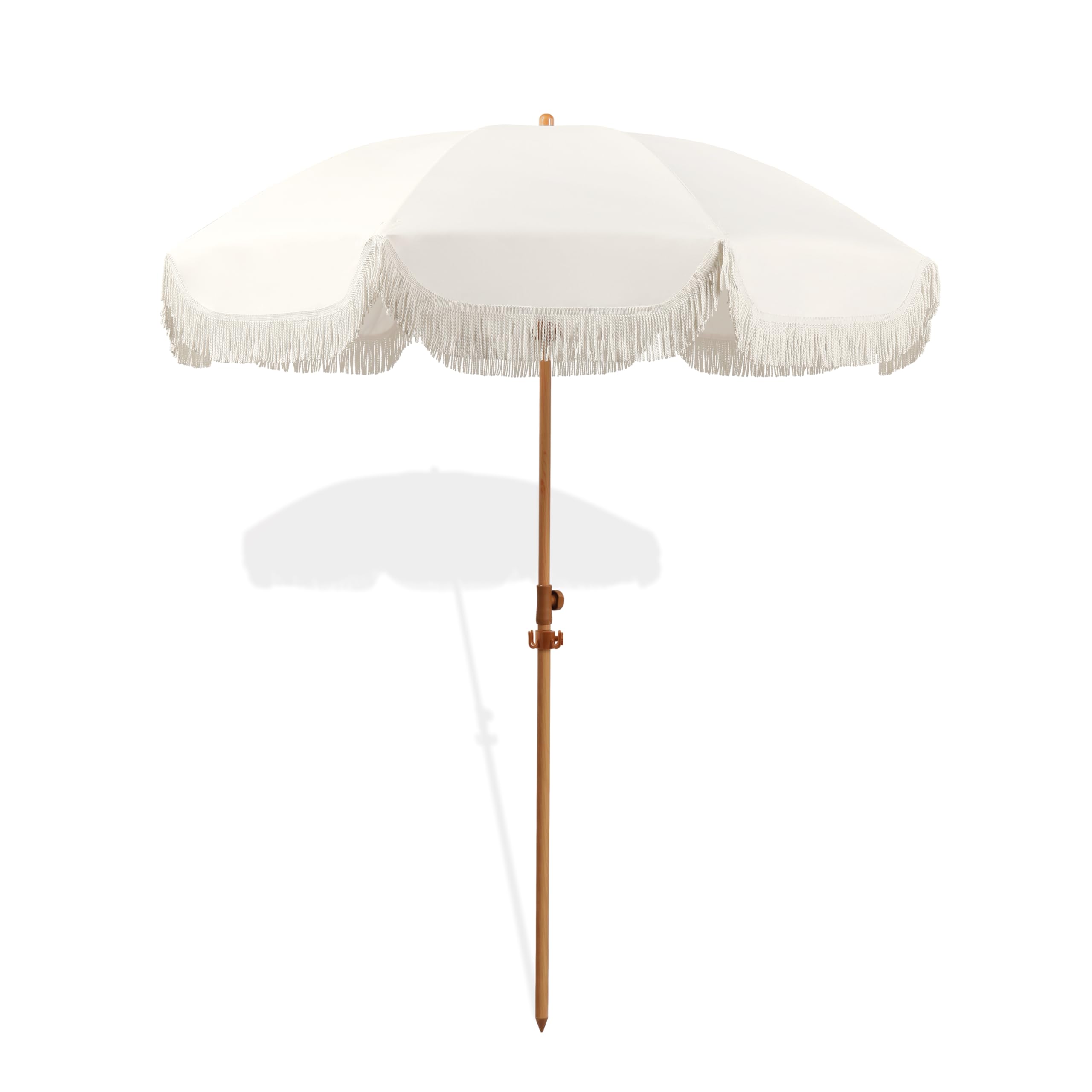 Seazul umbrella front view showing fringe and full canopy for stylish shade