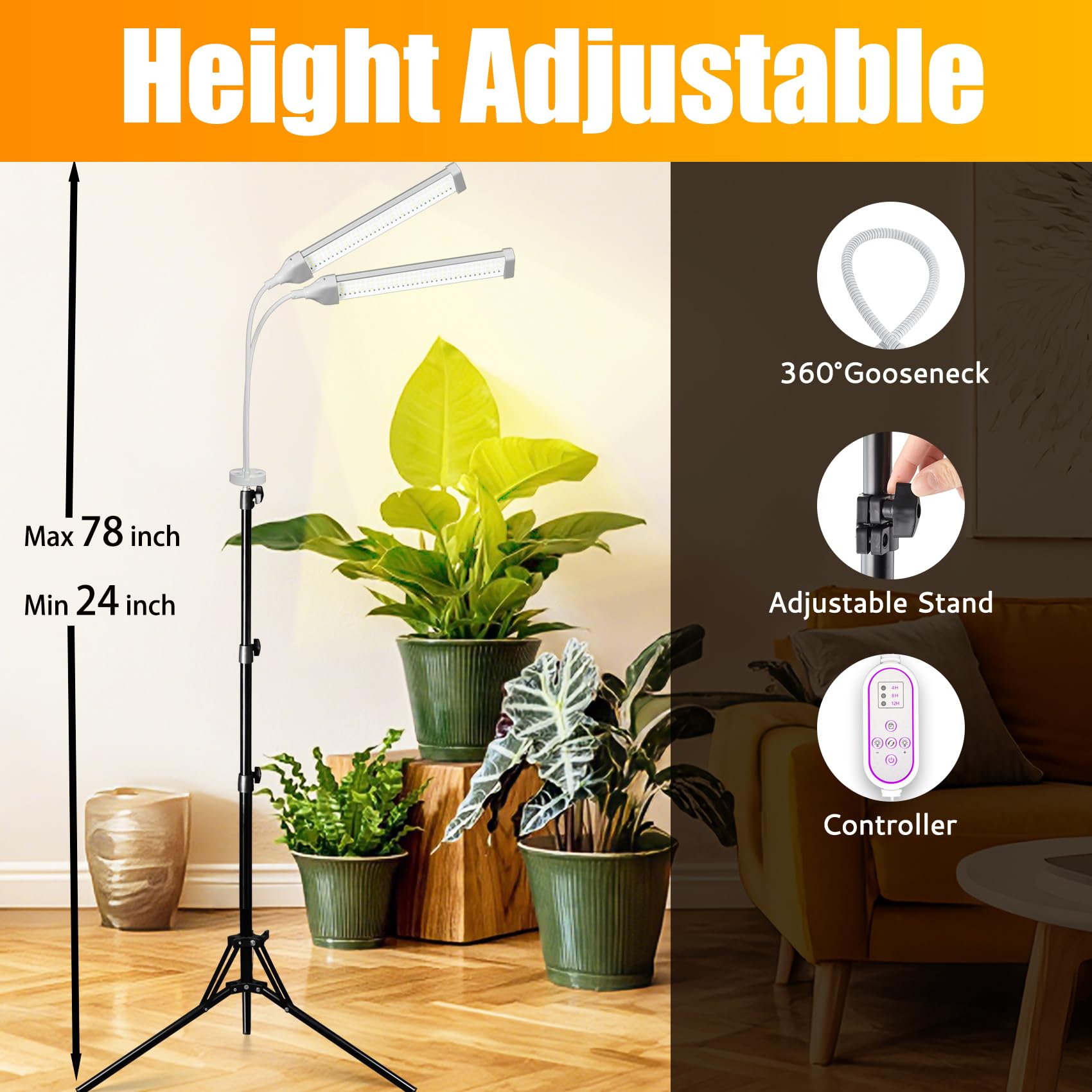 Secefeao tripod extended demonstrating adjustable 24 to 78 inch height