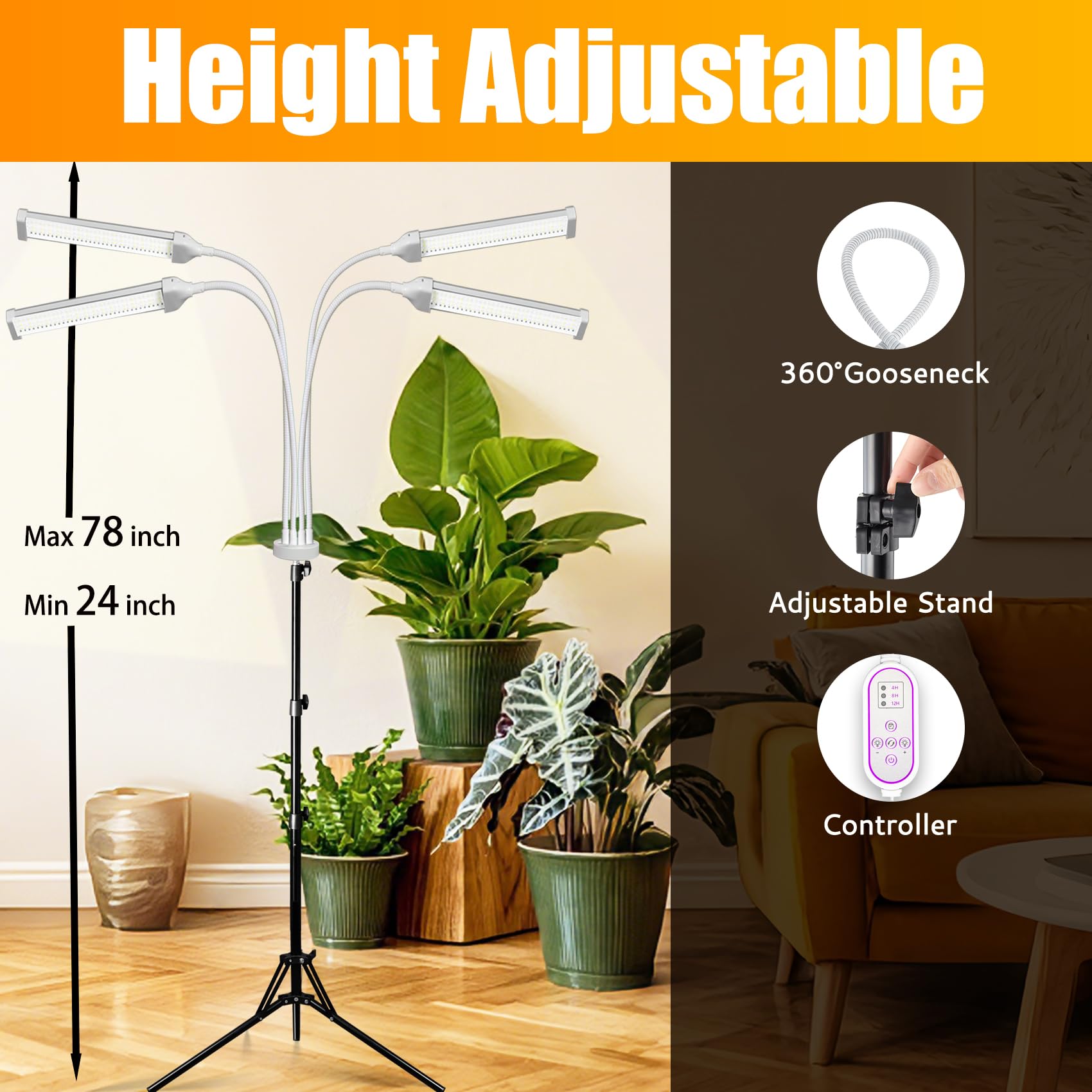 Secefeao tripod fully extended, demonstrating adjustable height for tall indoor plants