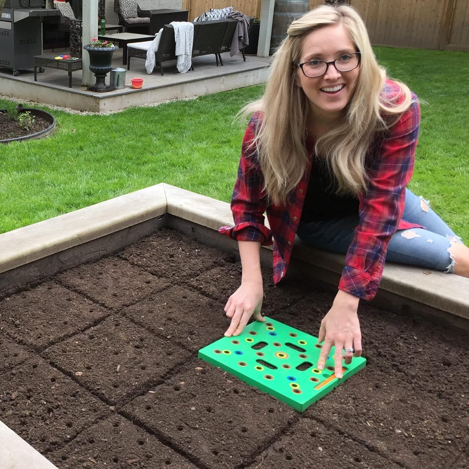 Seeding Square front view showing template and bright color for easy planting