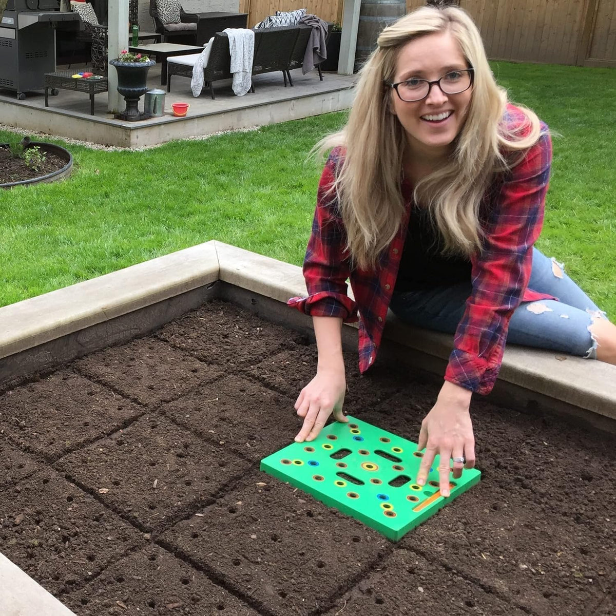 Seeding Square front view showing template and bright color for easy planting