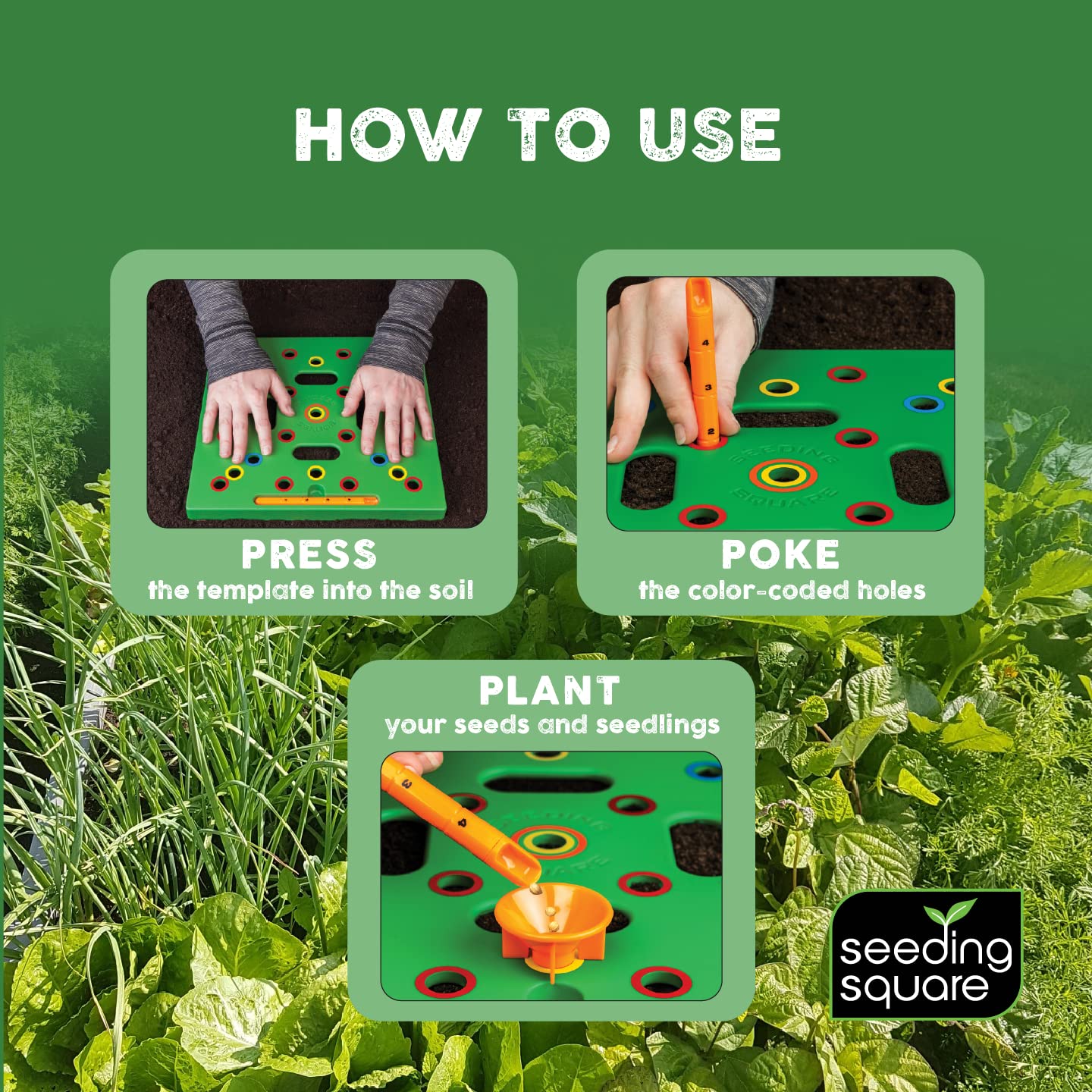 Seeding Square used by children planting seeds to teach hands-on gardening