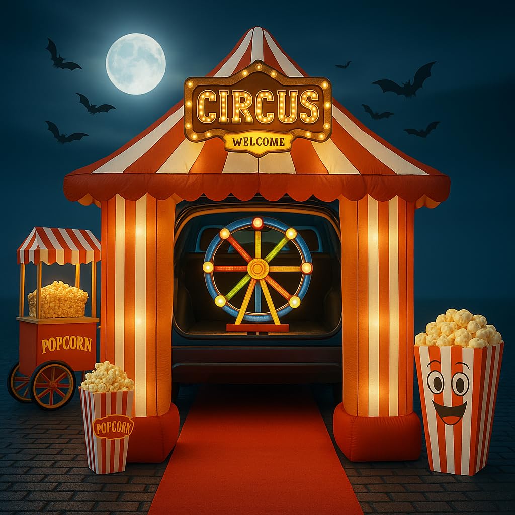 Seeiuua front arch packaging showing assembled carnival inflatable and curb appeal benefit