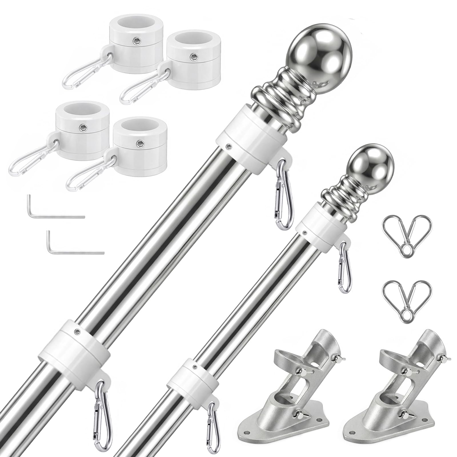 SEEKNEW front view of assembled 6 ft silver flag pole showing clean finish and length