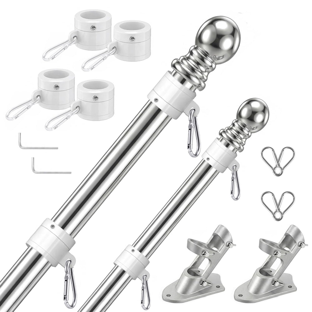 SEEKNEW front view of assembled 6 ft silver flag pole showing clean finish and length