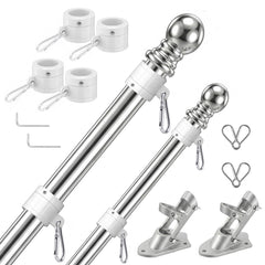 SEEKNEW front view of assembled 6 ft silver flag pole showing clean finish and length